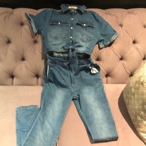 Mebon Jean jumpsuit with tie cutout front in M